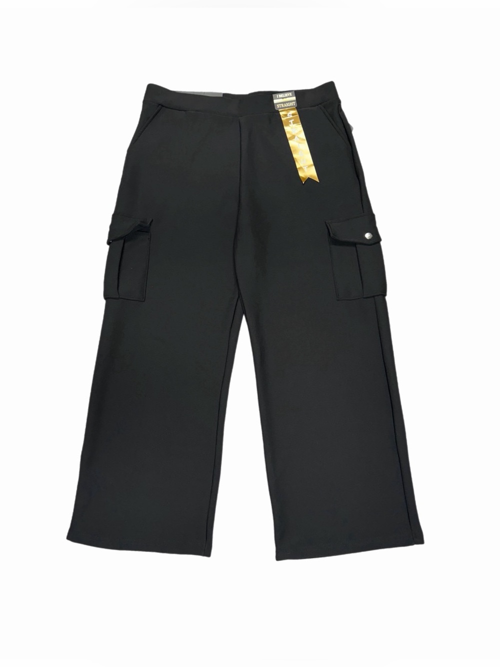 I Believe Women’s Scuba Collection Push Up Cargo Pocket Straight Pants Black 1XL